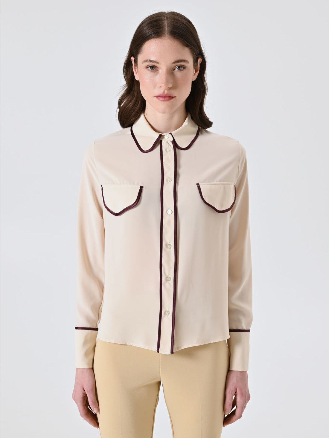 Burgundy Shirt with Piping